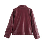 Damen Kunstlederjacke mit modernem Stehkragen und praktischen Reißverschlusstaschen EB