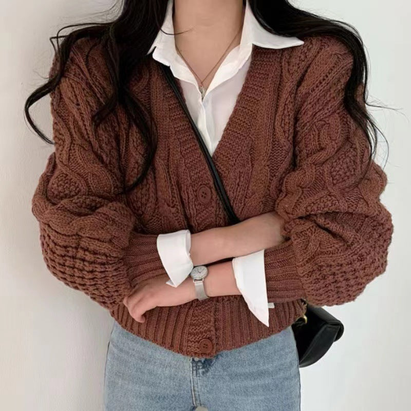 Damen Grobstrickjacke mit voluminösen Ärmeln und einzigartigem Zopfmuster EB