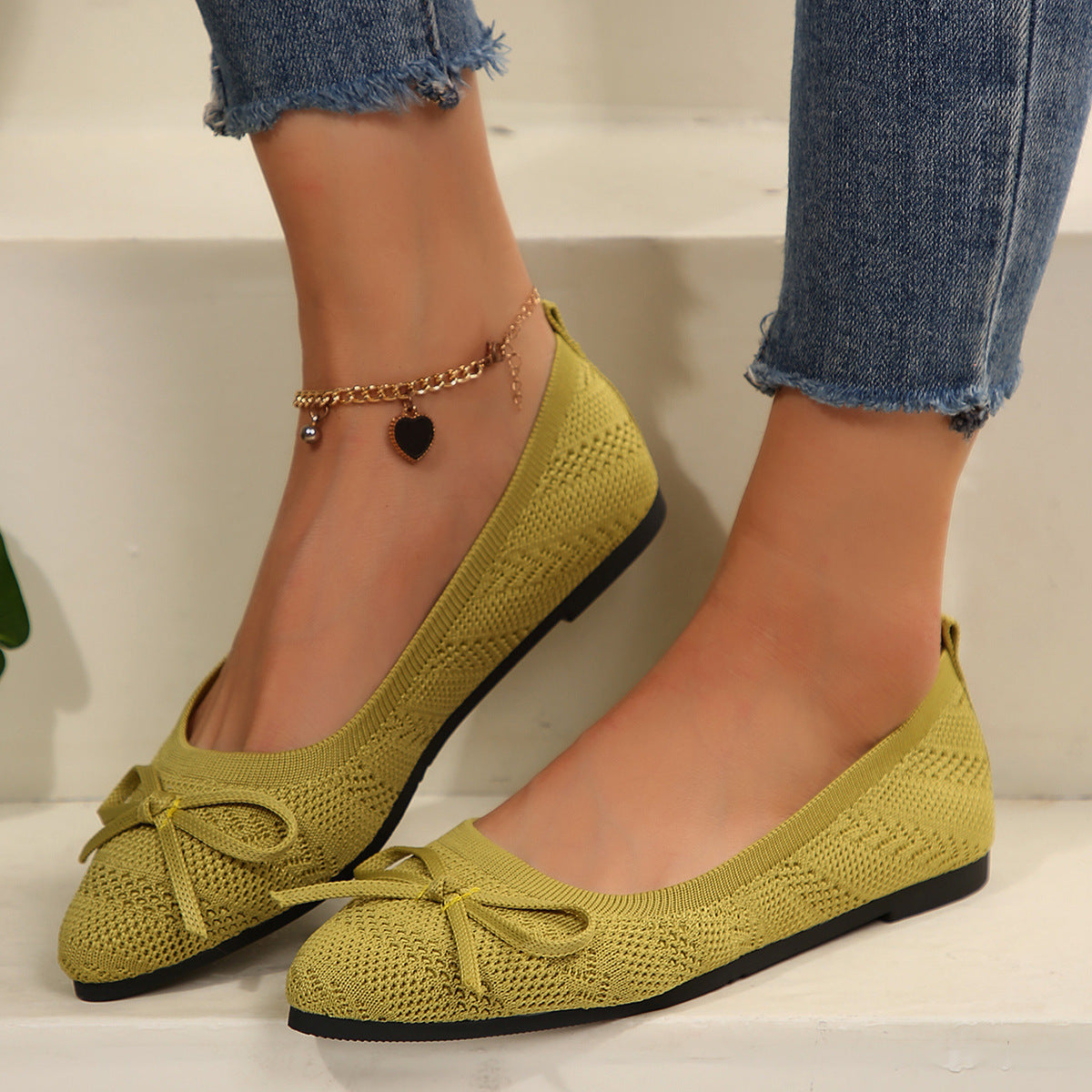 Damen elegante Ballerinas mit raffiniertem Schleifen-Detail und atmungsaktiver Obermaterialstruktur EB