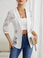 Damen Elegante Blazerjacke mit transparenter Spitzenverarbeitung EB