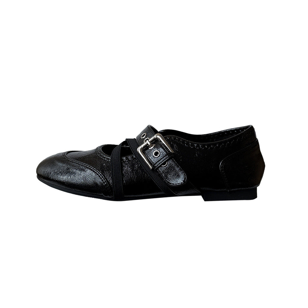 Damen Bequeme Ballerinas mit verstellbarem Riemchen und modischem Metallic-Finish EB