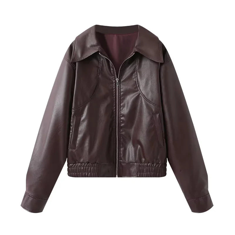 Damen Kunstlederblousonjacke mit weitem Schnitt und lässigen Details EB