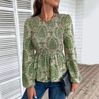Damen Elegante Bluse mit raffiniertem Floral-Design und Puffärmeln EB