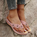Damen Bequeme Riemensandalen mit floralen Applikationen EB