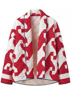 Damen gestepptes Überwurfjacke mit modernem Grafikdesign und großzügigen Taschen EB