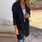 Damen Lässiger Oversize Mantel mit Offenem Kragen und Praktischen Taschen EB