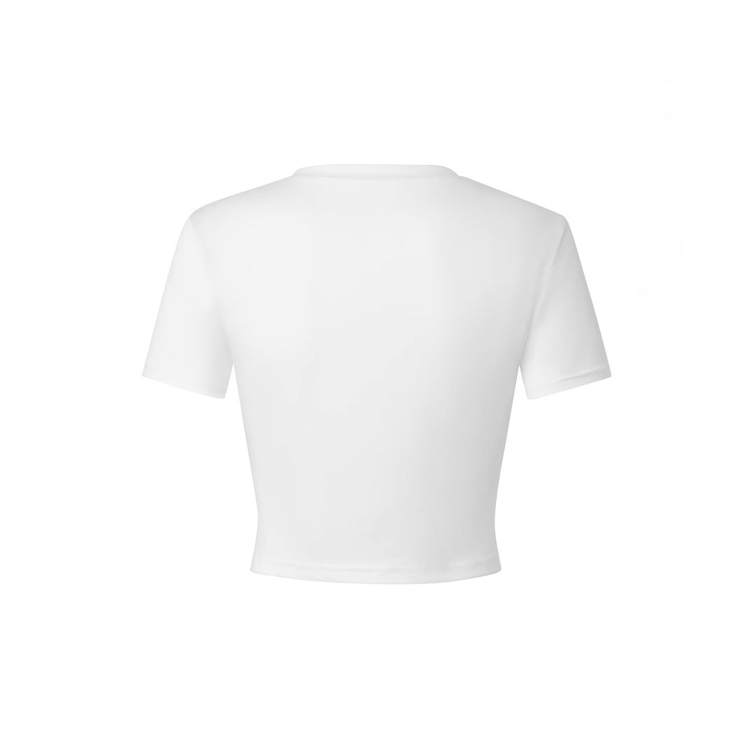 Damen Crop-T-Shirt mit fröhlichem Kirschmuster und verspieltem Schriftzug EB