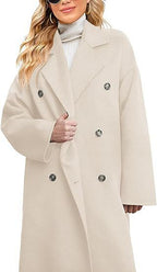 Damen eleganter und lässiger Wollmantel mit doppelter Knopfleiste EB