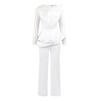 Damen eleganter Jumpsuit mit asymmetrischem Oberteil und raffiniertem Rüschendesign EB