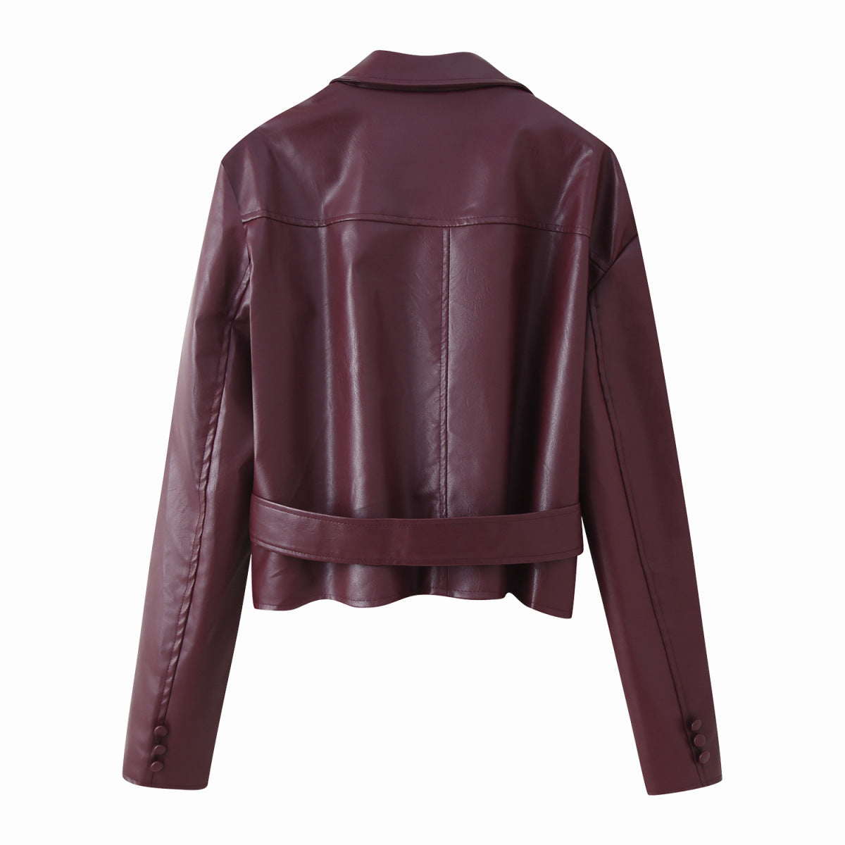 Damen elegante Kunstlederjacke mit tailliertem Schnitt und Bindegürtel EB