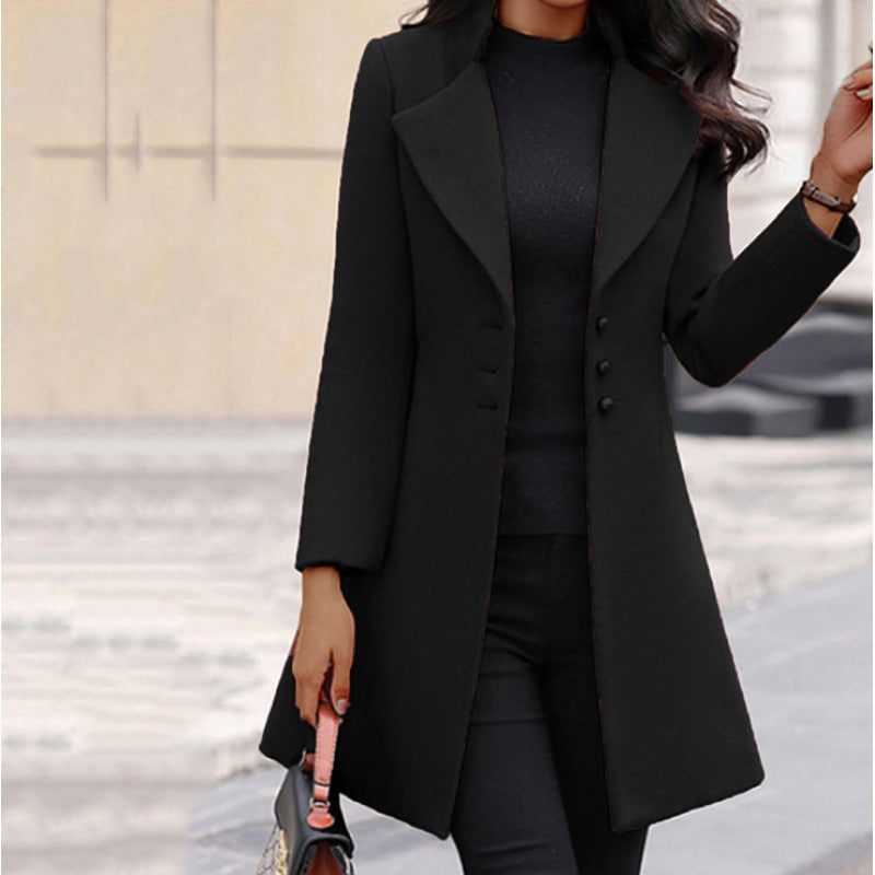 Damen Eleganter Wollmantel mit doppelter Knopfleiste und minimalistischen Design EB