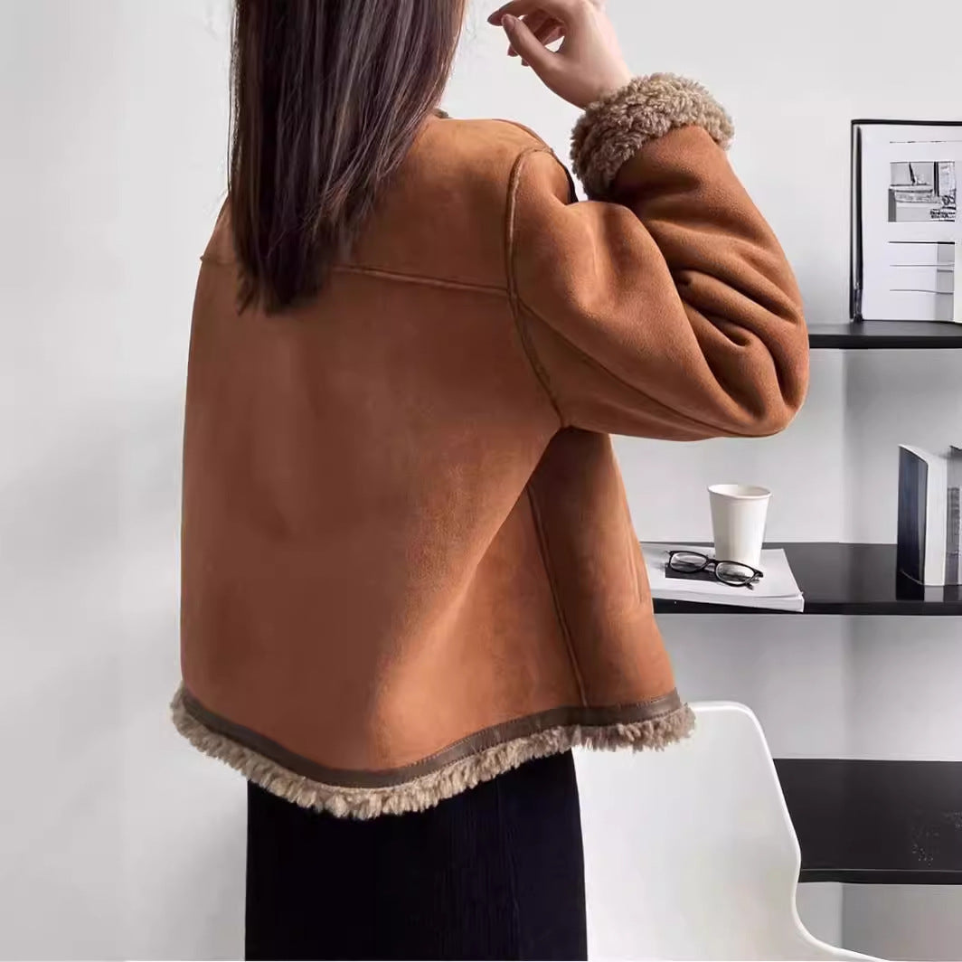 Damen Kunstlederjacke mit kuscheligem Teddyfutter EB