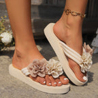 Damen bequeme Zehentrenner-Sandalen mit floralem Design EB
