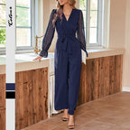 Eleganter Damen-Jumpsuit mit Off-Shoulder-Design und transparenten Ärmeln