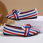 Damen Ballerinas mit modischem Streifenmuster und dekorativem Schleifen-Detail EB