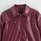 Damen Kunstlederjacke mit modernem Stehkragen und praktischen Reißverschlusstaschen EB