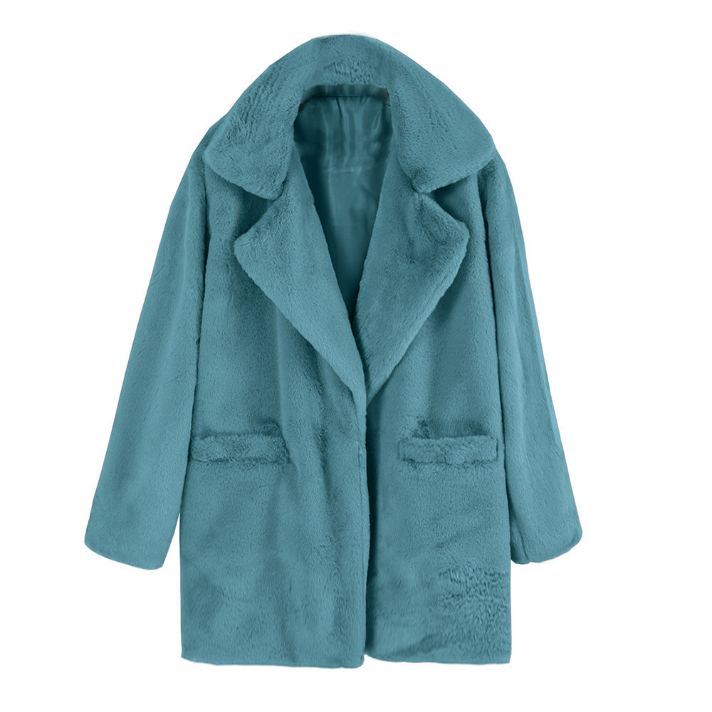 Damen kuscheliger Oversized-Baumwollmantel mit luxuriösem Fellimitat EB