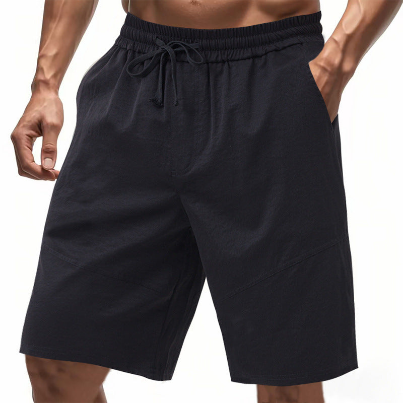 Knie lange Leinen-Mix-Shorts für Herren mit Kordelzug