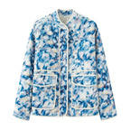 Damen gestepptes Blütenmuster-Jacke mit praktischen Taschen EB