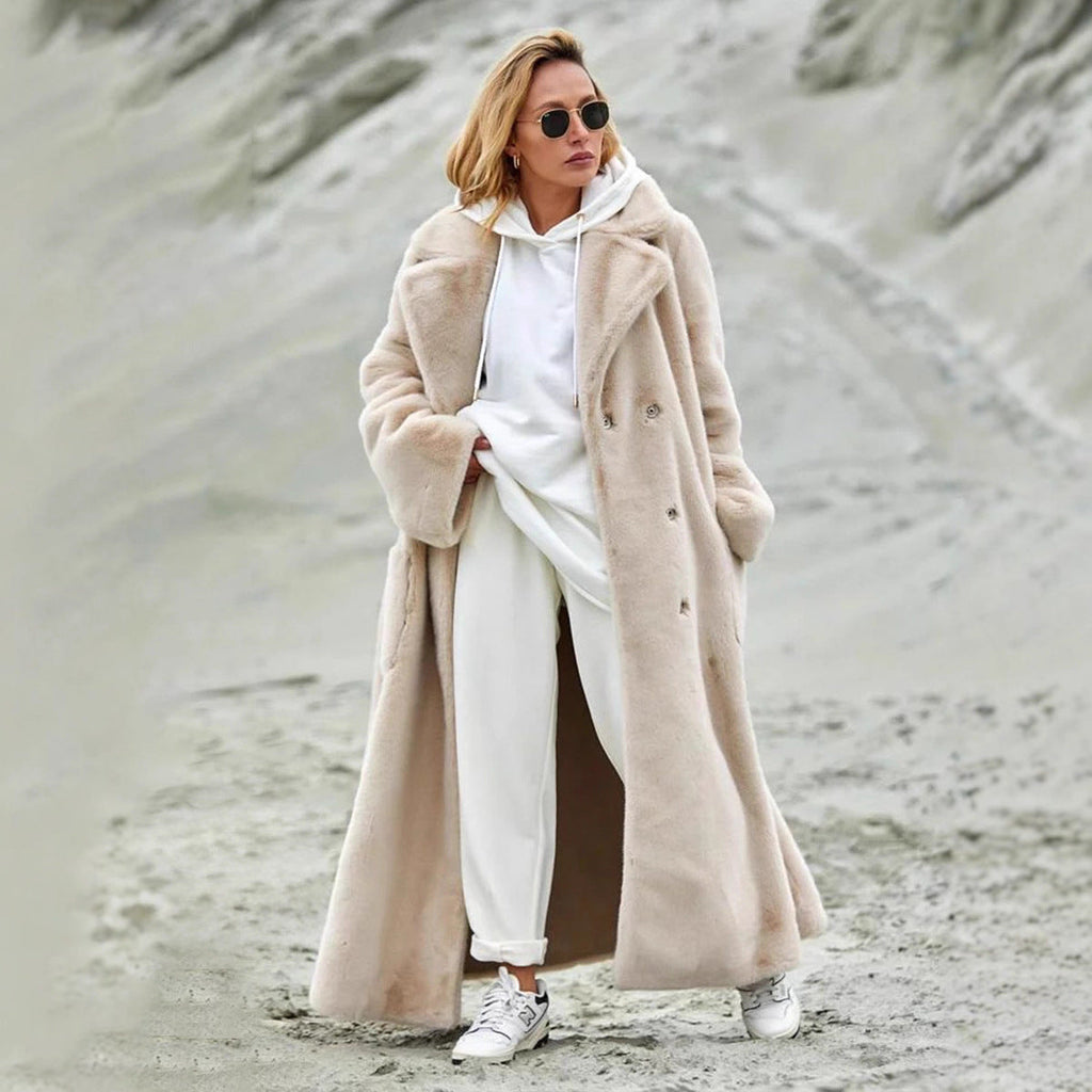 Damen Eleganter, gefütterter Wintermantel mit breitem Revers EB