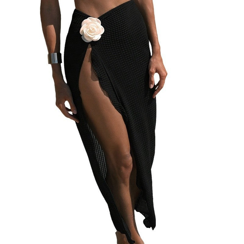 Damen Modischer Wickelrock mit eleganter Blumendekoration EB