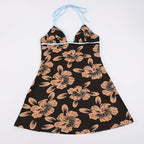 Damen Blütenmuster Strandkleid mit Spaghetti-Trägern und offener Rückenpartie EB