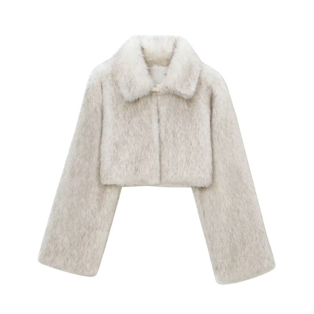 Damen Kunstpelzjacke mit elegantem Schnitt und breiten Ärmeln EB