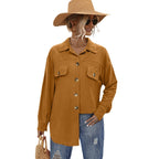 Damen Komfortable Overshirtjacke mit aufgesetzten Taschen und Knopfleiste EB