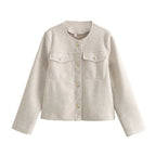 Damen elegante Bouclé-Jacke mit Knopfdetails und praktischen Taschen EB