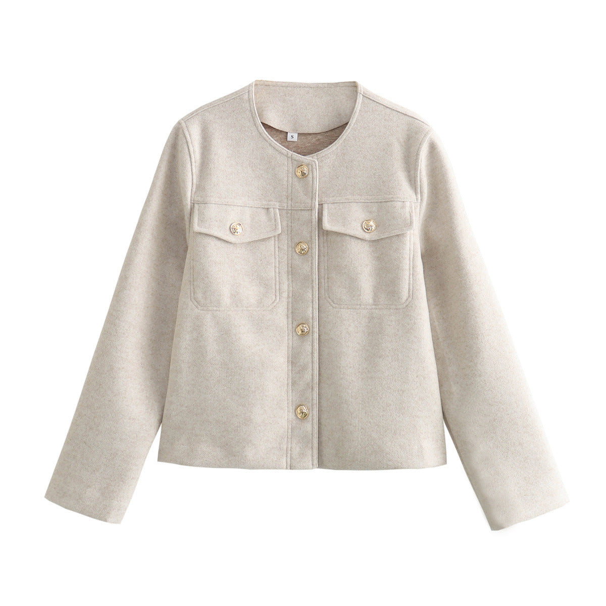 Damen elegante Bouclé-Jacke mit Knopfdetails und praktischen Taschen EB