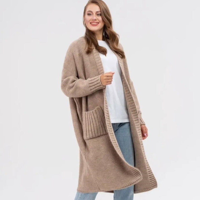 Damen Gemütlicher Strickmantel mit großen Taschen und oversized Schnitt EB