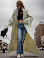 Damen Oversized Strickmantel mit voluminösen Ärmeln und elegantem Revers EB