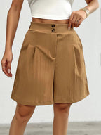 Damen Hochtaillierte Shorts mit doppeltem Knopfverschluss und Falten EB