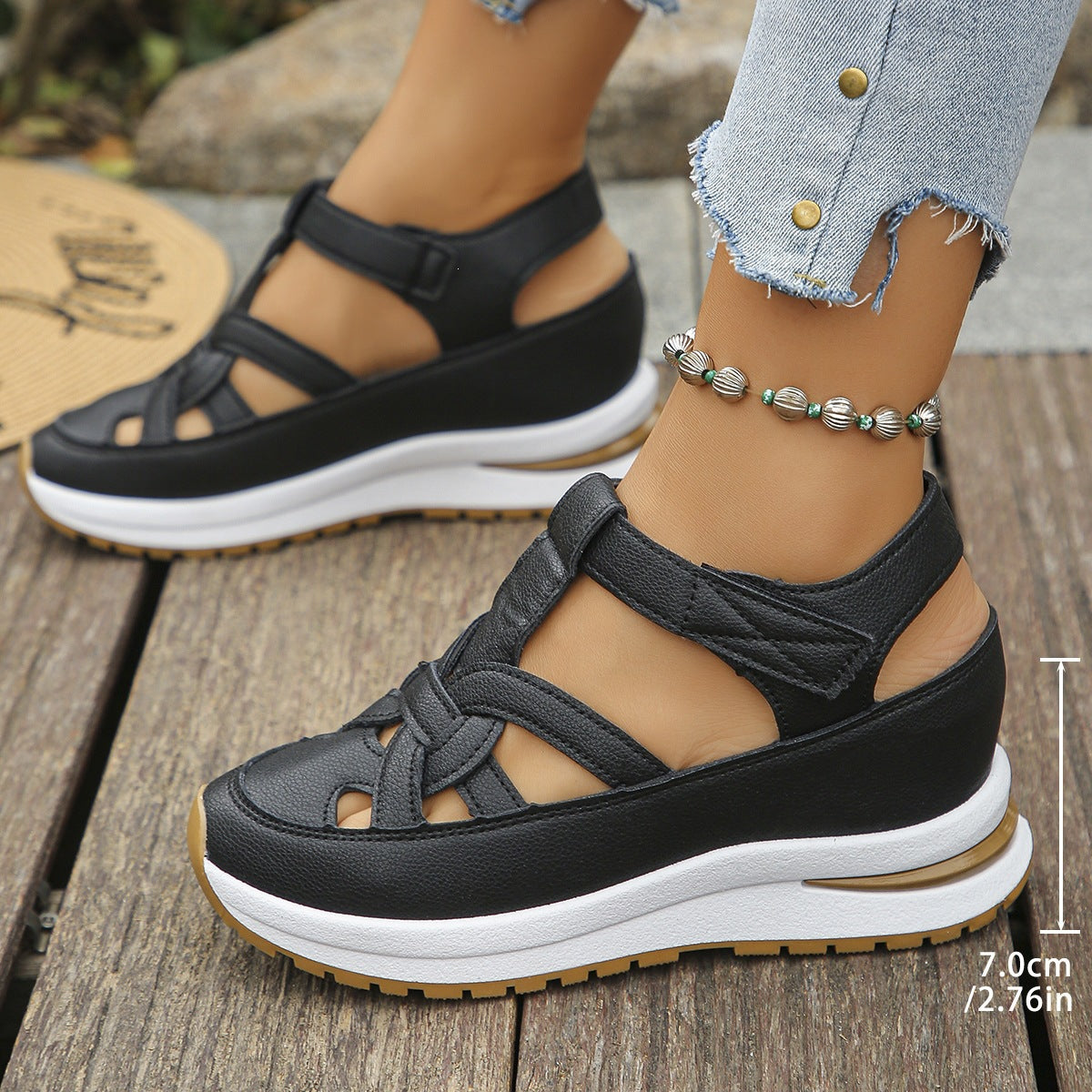 Damen Atmungsaktive Keilsandalen mit verstellbaren Riemen EB