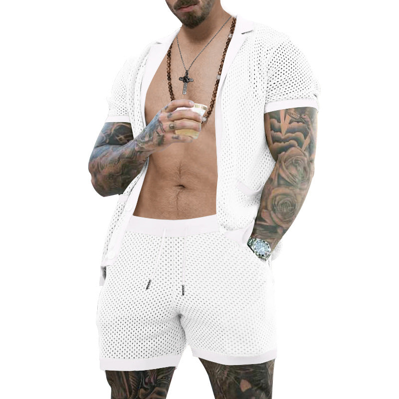 Herren-Strickset: Cardigan und Shorts