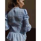 Damen elegante Bluse mit Rüschendetails und Smock-Effekt EB