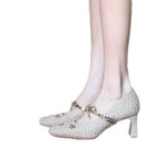 Damen elegante Ballerinas mit dekorativem Schleifenakzent und modischem Perlenbesatz EB