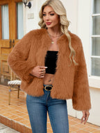 Damen Flauschige Kurzjacke aus Kunstfell mit lockerer Passform EB