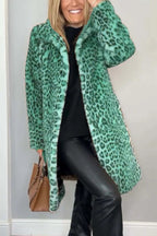 Damen Luxuriöser Teddy-Mantel mit Leopardenmuster und weichem Fleece EB