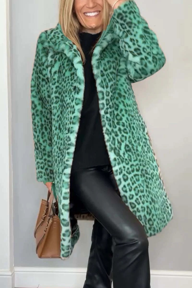 Damen Luxuriöser Teddy-Mantel mit Leopardenmuster und weichem Fleece EB