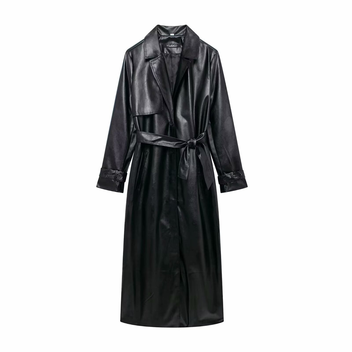 Damen Kunstleder-Trenchcoat mit elegantem Schnitt und taillierbarem Gürtel EB
