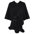 Damen eleganter Poncho mit luxuriösem Kunstfellbesatz EB