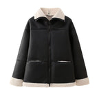 Damen Kunstlederjacke mit gemütlichem Teddyfutter und praktischen Taschen EB