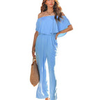 Damen Off-Shoulder Jumpsuit mit weitem Bein und elastischem Bund EB