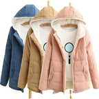 Damen gesteppte Winterjacke mit Kapuze und warmem Innenfutter EB