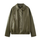 Damen Kunstlederjacke mit elastischem Bund und lässigem Schnitt EB