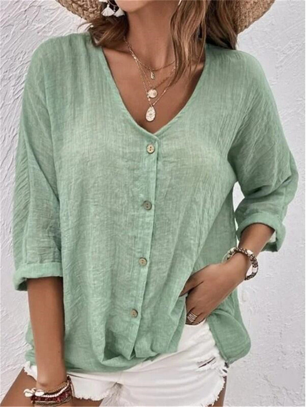Damen lässige Bluse mit Knopfdetail und weitem Schnitt EB