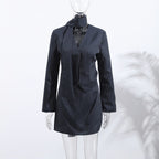 Damen Elegantes Hemdblusenkleid mit feinen Nadelstreifen und Halsband EB