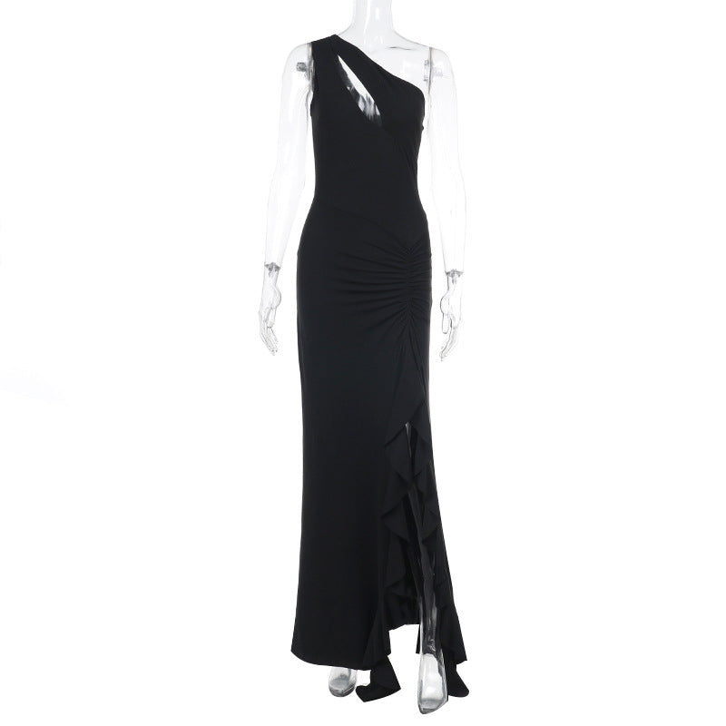 Damen Elegantes Maxikleid mit asymmetrischem Schnitt und Raffung EB