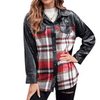 Damen Overshirt mit Kontrast Ärmeln und Karo-Muster EB